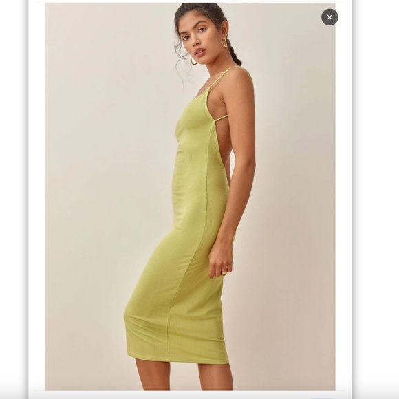 NWOT Reformation Kelsee Green Ribbed Midi Dress with Open back M - Picture 4 of 7